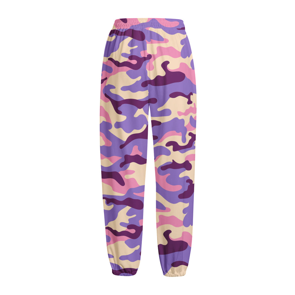 Pastel Purple Camouflage Print Fleece Lined Knit Pants