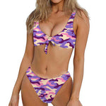 Pastel Purple Camouflage Print Front Bow Tie Bikini