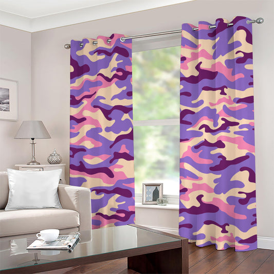 Pastel Purple Camouflage Print Grommet Curtains