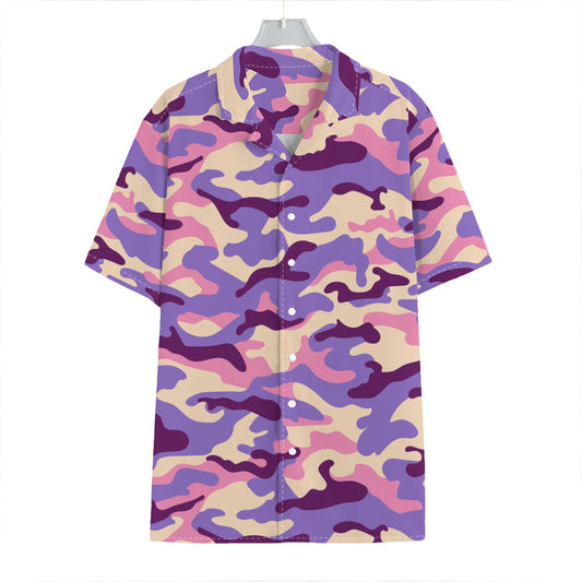 Pastel Purple Camouflage Print Hawaiian Shirt