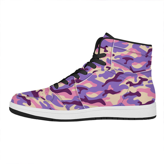 Pastel Purple Camouflage Print High Top Leather Sneakers