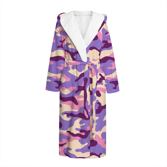 Pastel Purple Camouflage Print Hooded Bathrobe