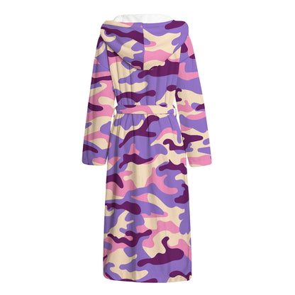 Pastel Purple Camouflage Print Hooded Bathrobe