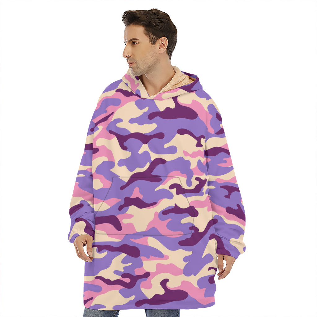 Pastel Purple Camouflage Print Hoodie Blanket