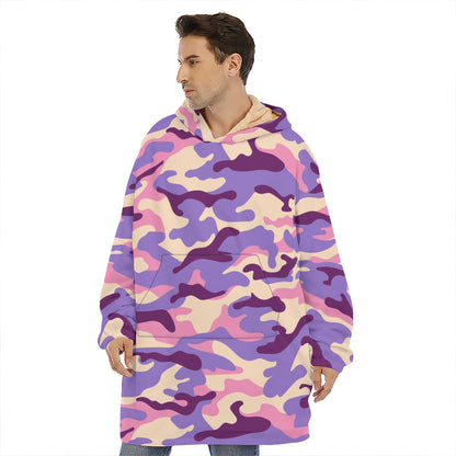 Pastel Purple Camouflage Print Hoodie Blanket