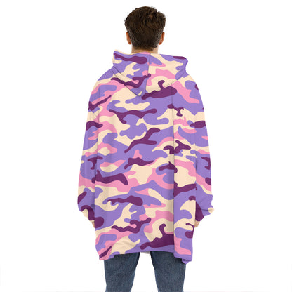 Pastel Purple Camouflage Print Hoodie Blanket