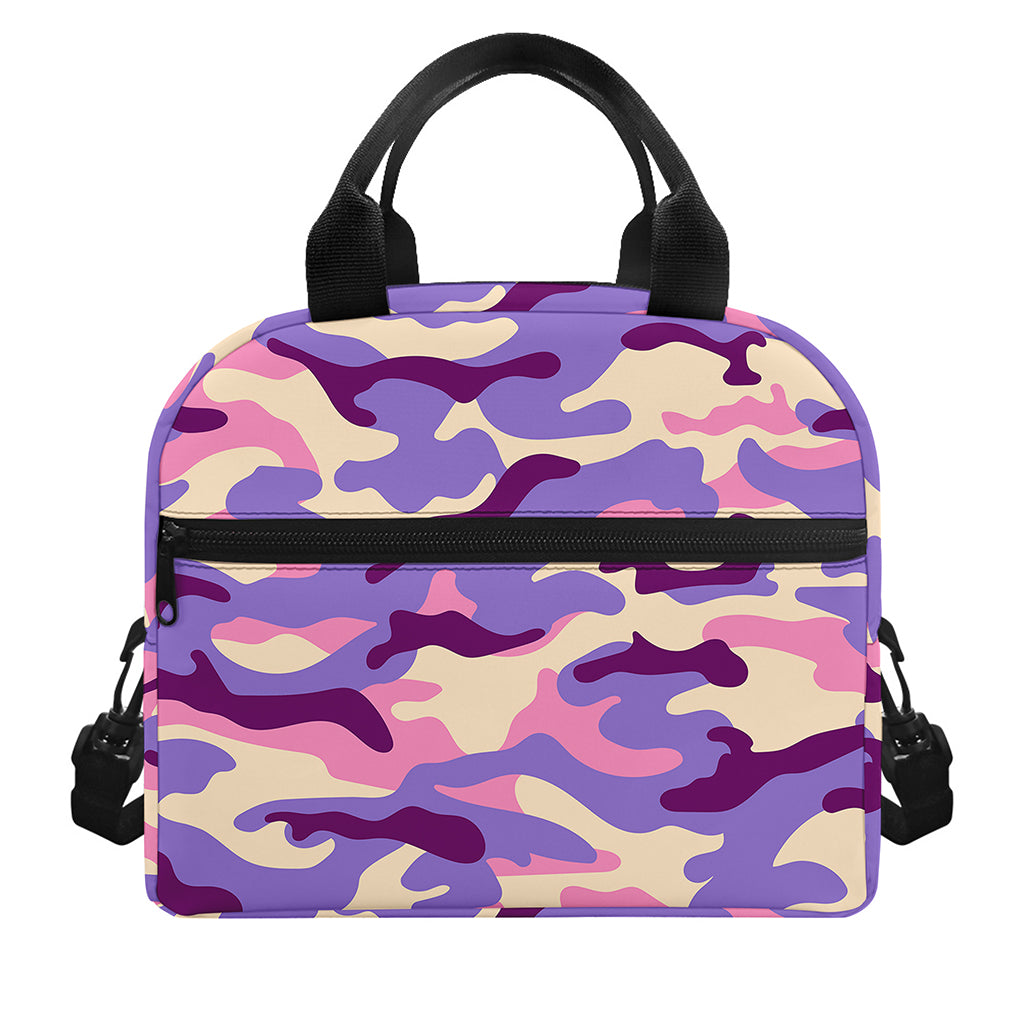 Pastel Purple Camouflage Print Insulated Lunch Bag