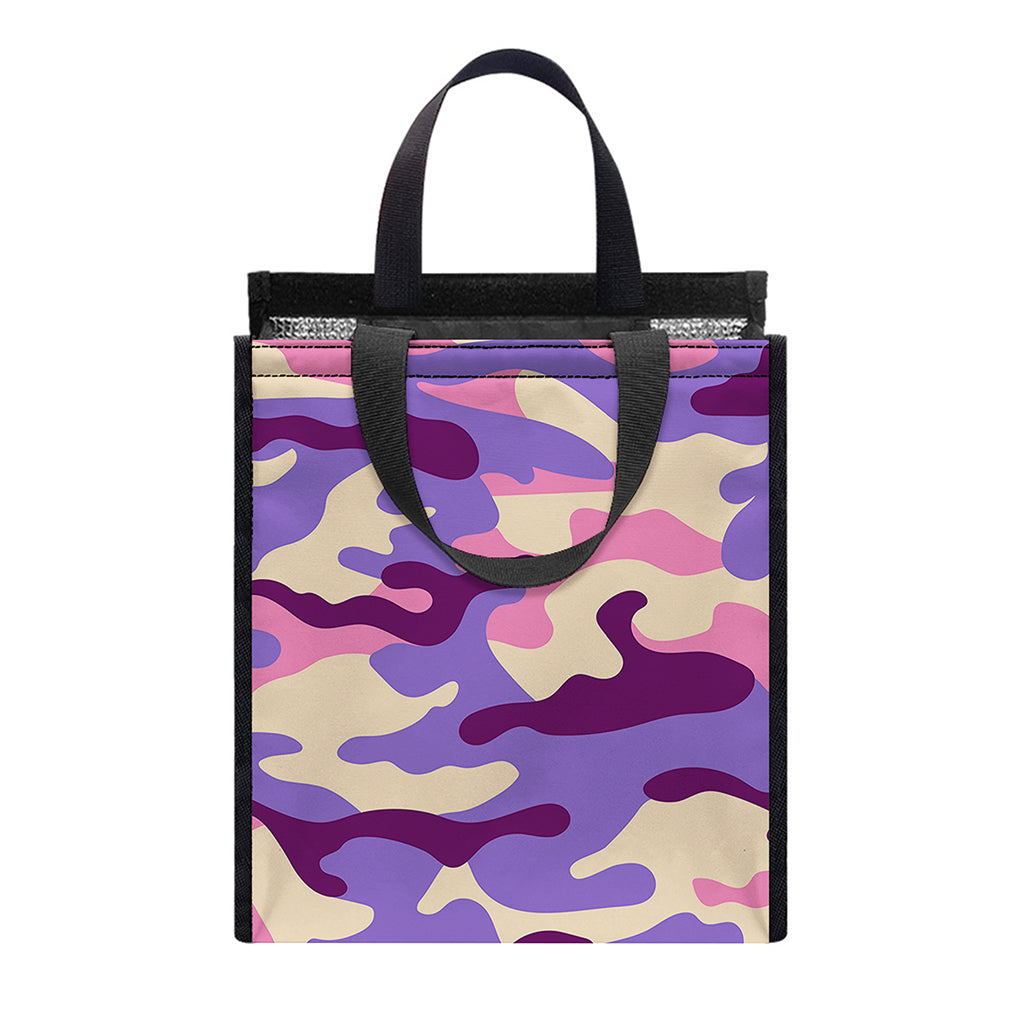 Pastel Purple Camouflage Print Insulated Lunch Tote