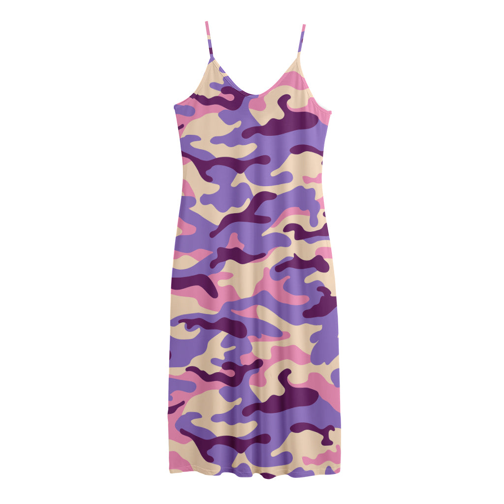 Pastel Purple Camouflage Print Jersey Midi Cami Dress