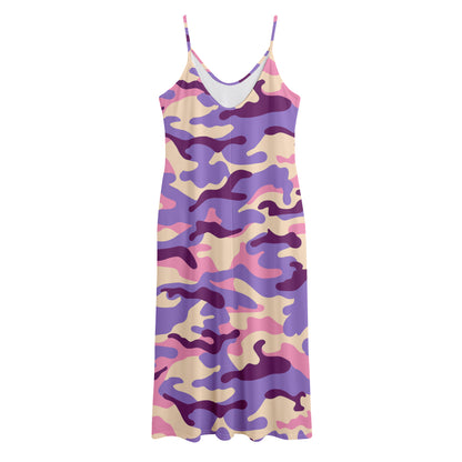 Pastel Purple Camouflage Print Jersey Midi Cami Dress