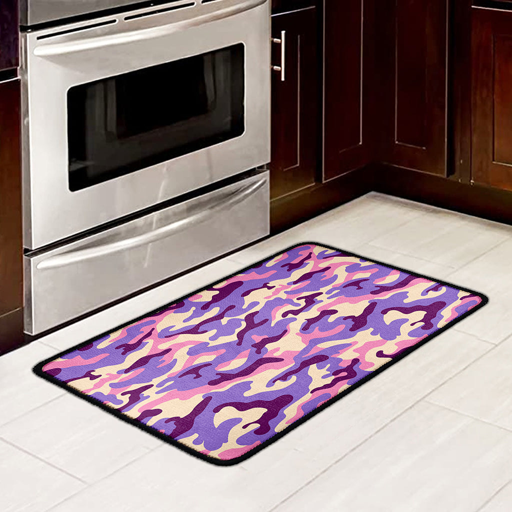 Pastel Purple Camouflage Print Kitchen Mat