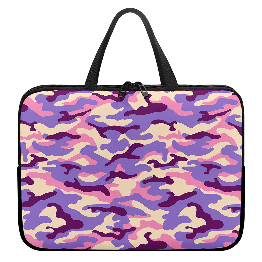 Pastel Purple Camouflage Print Laptop Sleeve With Handle