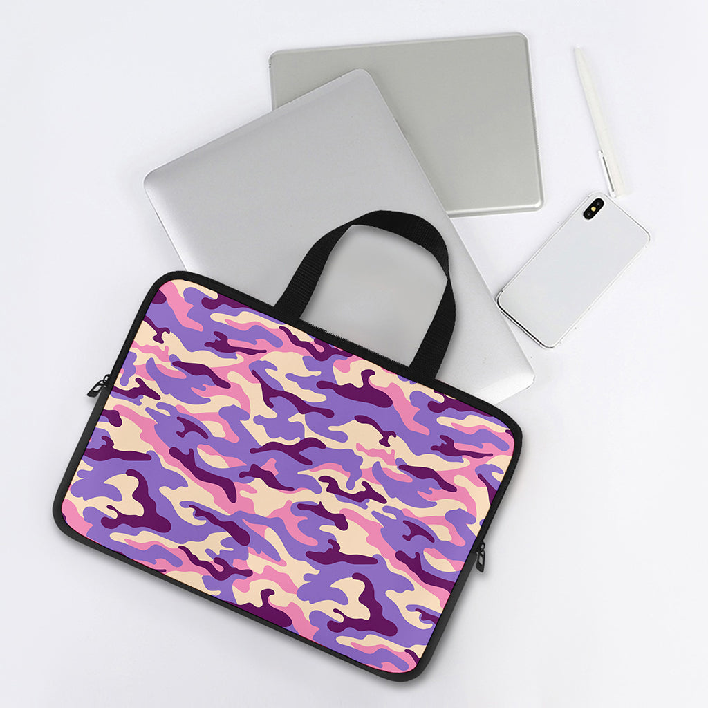 Pastel Purple Camouflage Print Laptop Sleeve With Handle