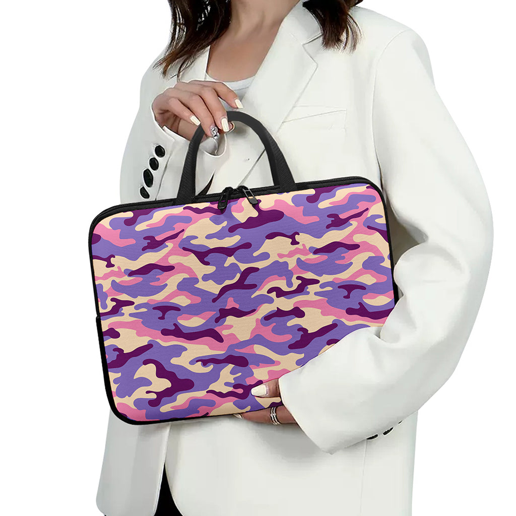 Pastel Purple Camouflage Print Laptop Sleeve With Handle