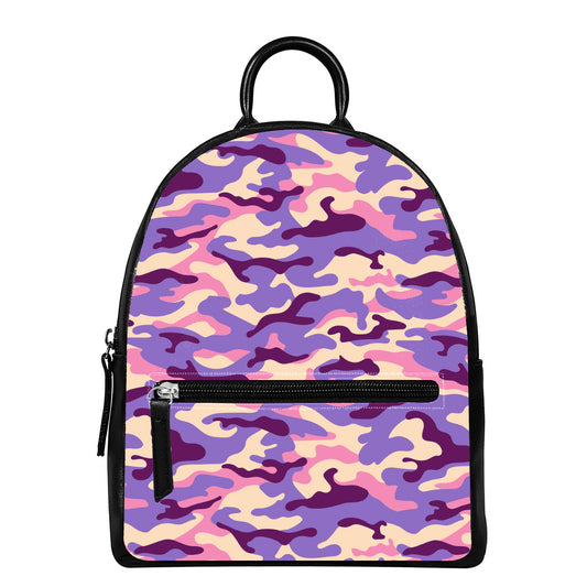 Pastel Purple Camouflage Print Leather Backpack