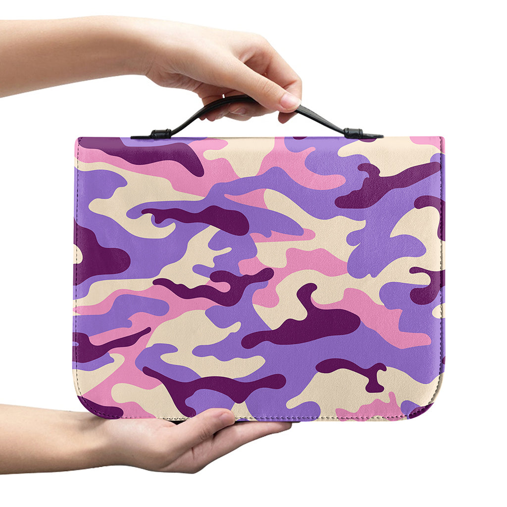 Pastel Purple Camouflage Print Leather Bible Cover