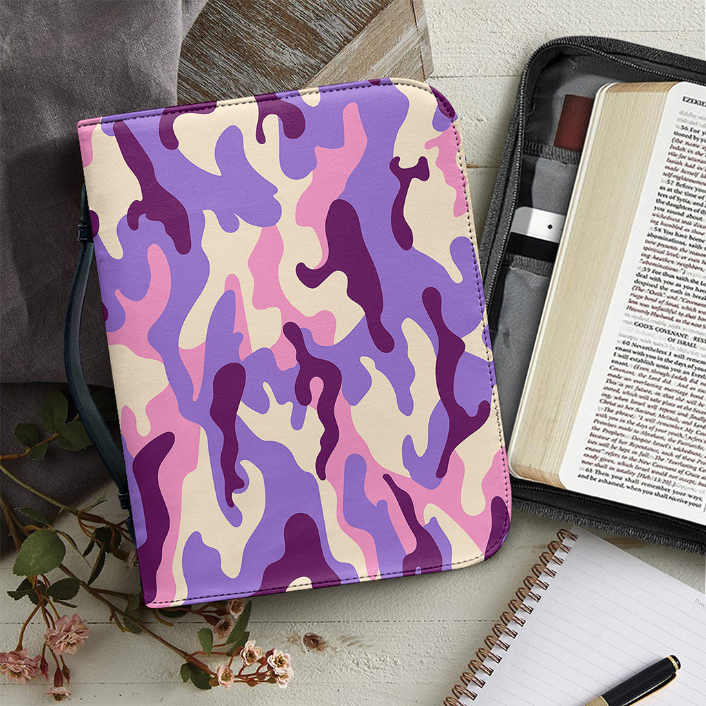 Pastel Purple Camouflage Print Leather Bible Cover
