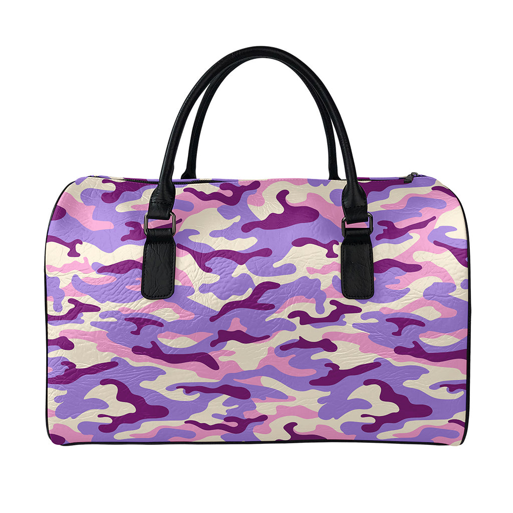 Pastel Purple Camouflage Print Leather Duffle Bag