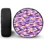 Pastel Purple Camouflage Print Leather Spare Tire Cover