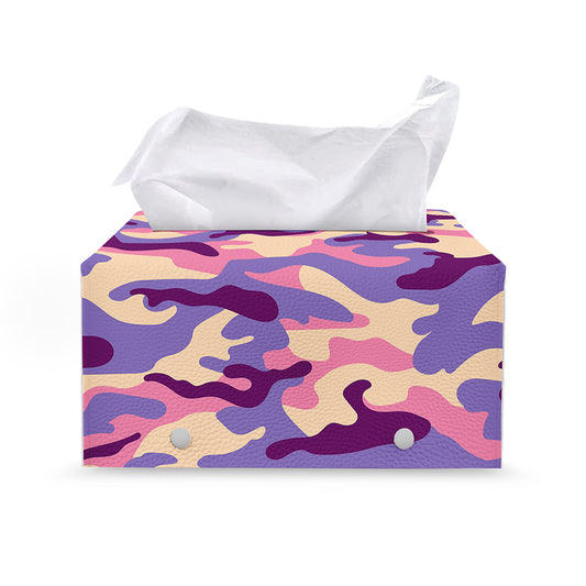Pastel Purple Camouflage Print Leather Tissue Box Cover