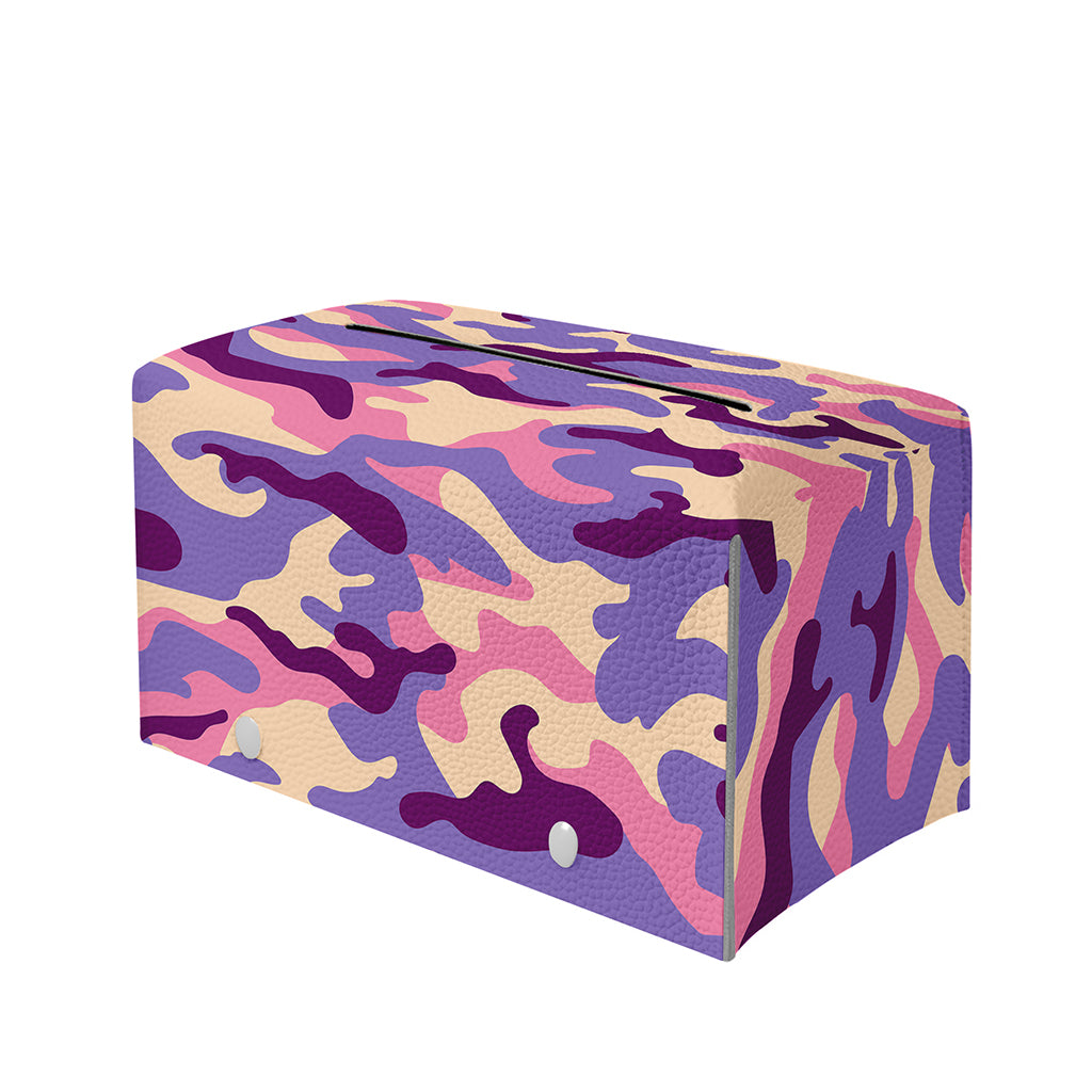 Pastel Purple Camouflage Print Leather Tissue Box Cover