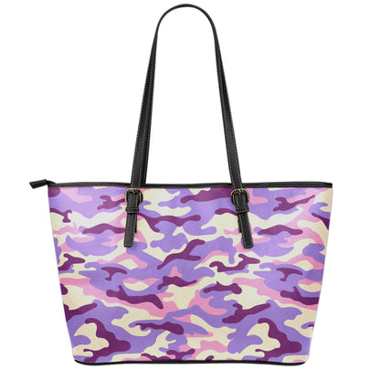 Pastel Purple Camouflage Print Leather Tote Bag