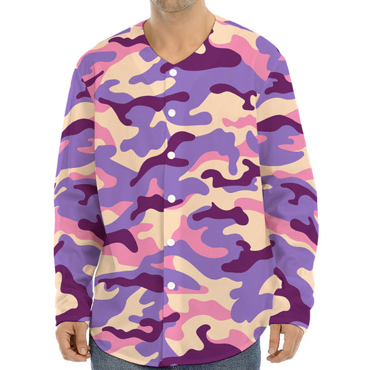 Pastel Purple Camouflage Print Long Sleeve Baseball Jersey