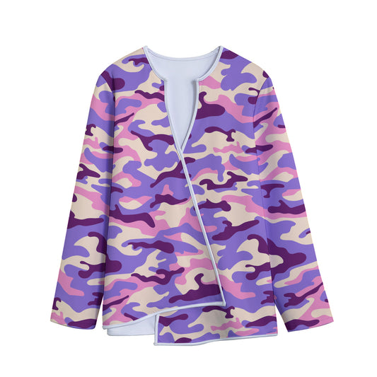 Pastel Purple Camouflage Print Long Sleeve Short Coat
