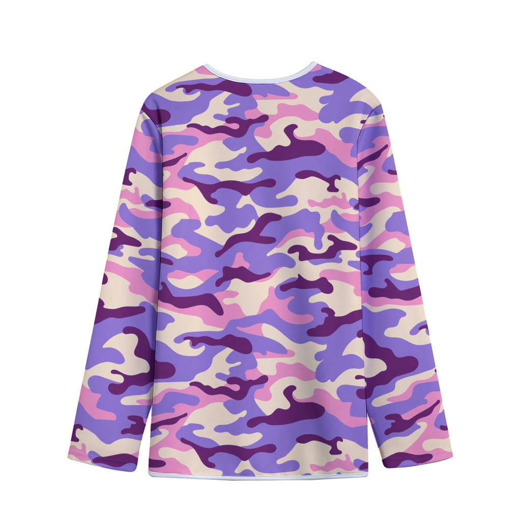 Pastel Purple Camouflage Print Long Sleeve Short Coat