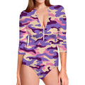 Pastel Purple Camouflage Print Long Sleeve Swimsuit