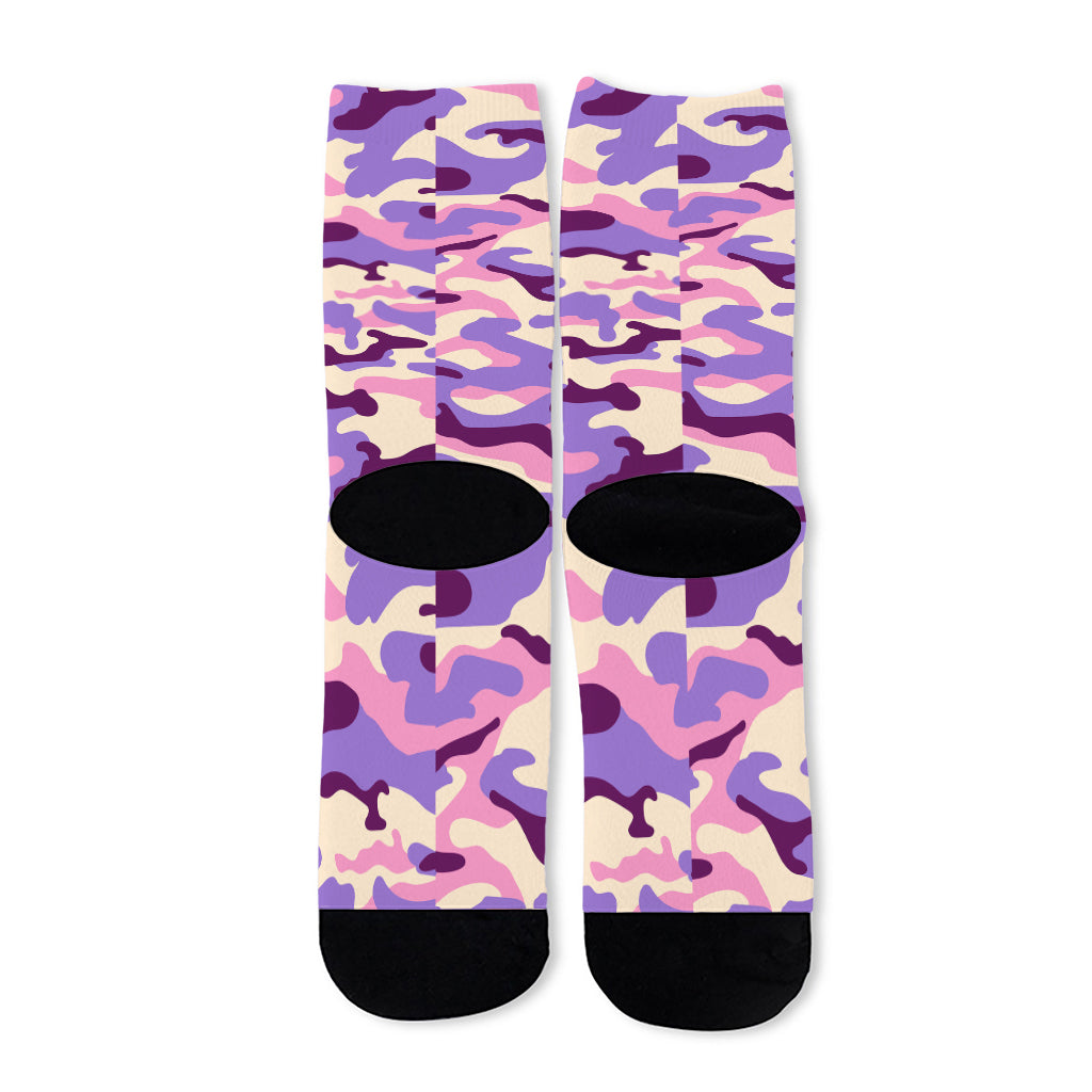 Pastel Purple Camouflage Print Long Socks
