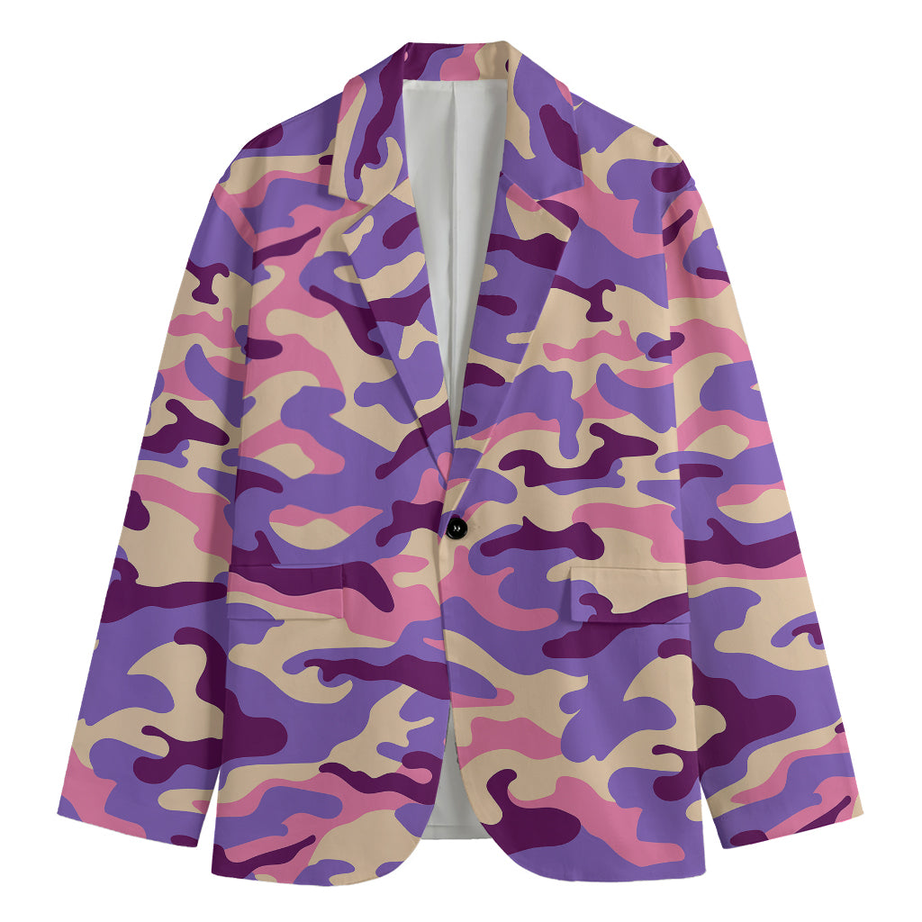 Pastel Purple Camouflage Print Men's Blazer