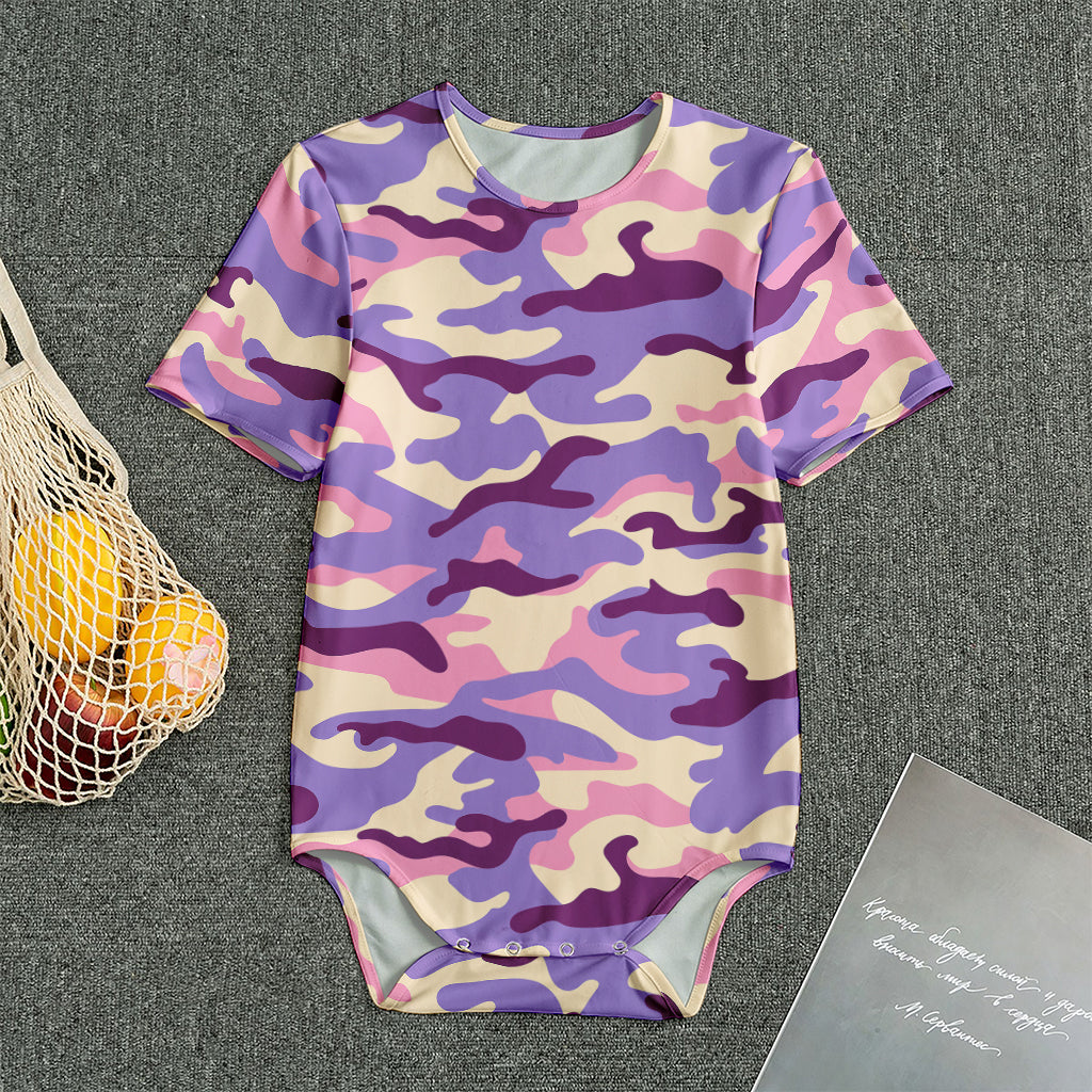 Pastel Purple Camouflage Print Men's Bodysuit