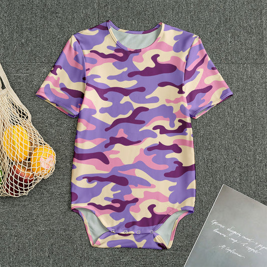 Pastel Purple Camouflage Print Men's Bodysuit