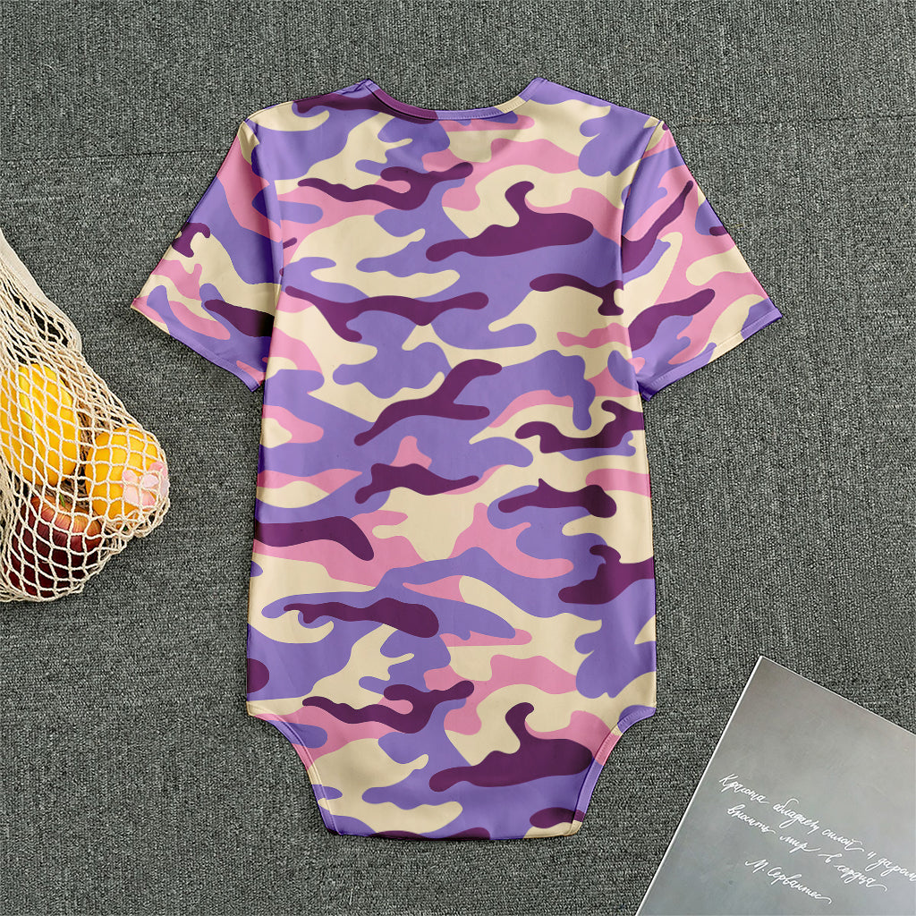 Pastel Purple Camouflage Print Men's Bodysuit