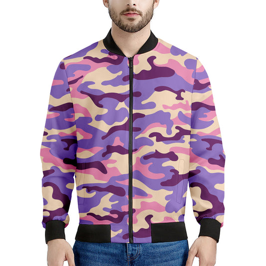 Pastel Purple Camouflage Print Men's Bomber Jacket
