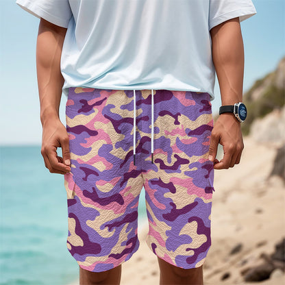 Pastel Purple Camouflage Print Men's Cargo Shorts