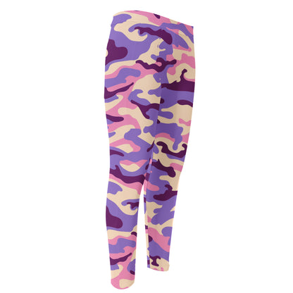 Pastel Purple Camouflage Print Men's Compression Pants