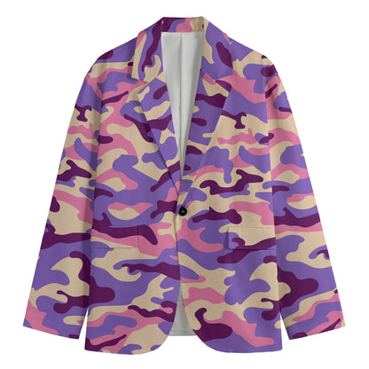 Pastel Purple Camouflage Print Men's Cotton Blazer