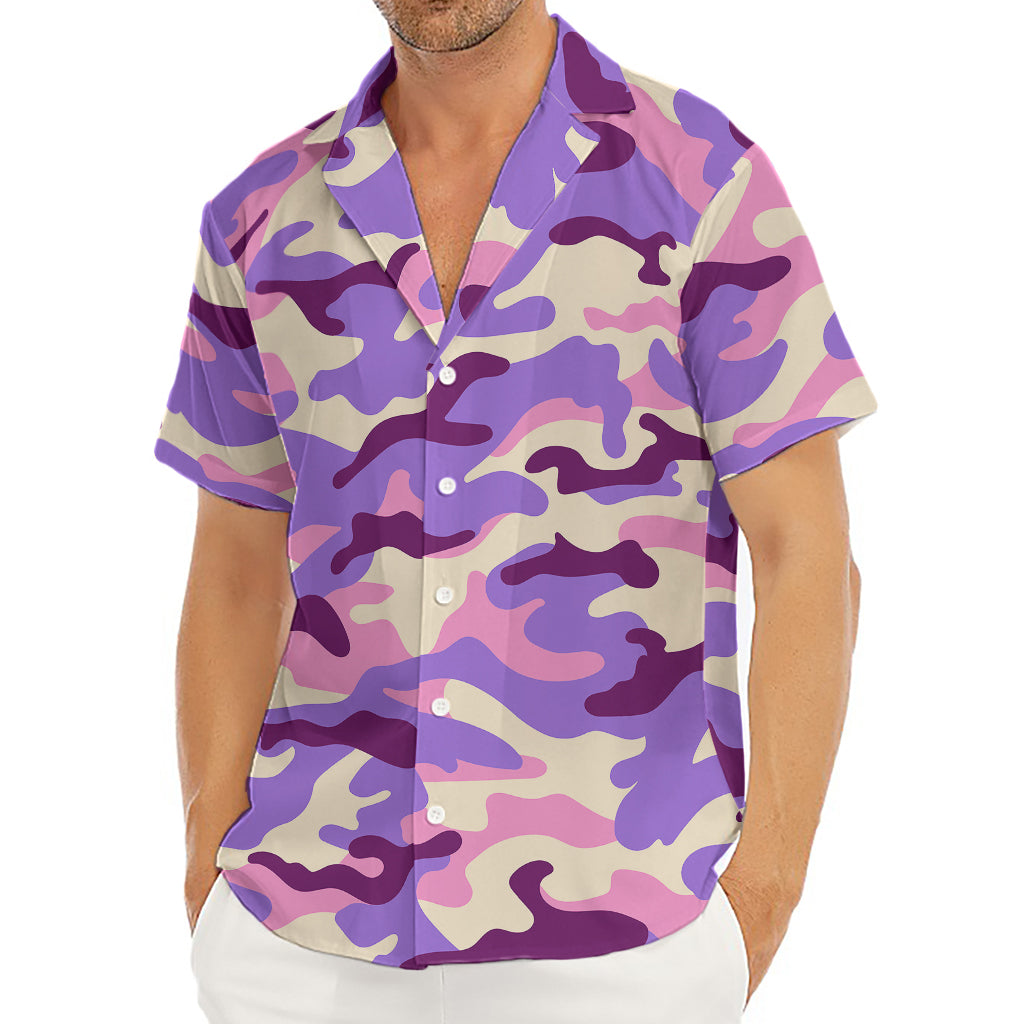 Pastel Purple Camouflage Print Men's Deep V-Neck Shirt