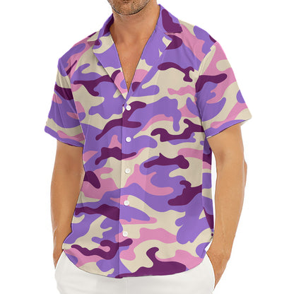 Pastel Purple Camouflage Print Men's Deep V-Neck Shirt