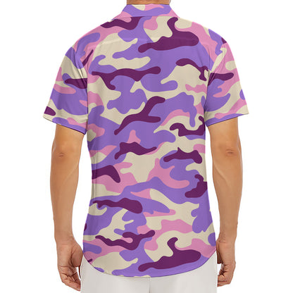 Pastel Purple Camouflage Print Men's Deep V-Neck Shirt
