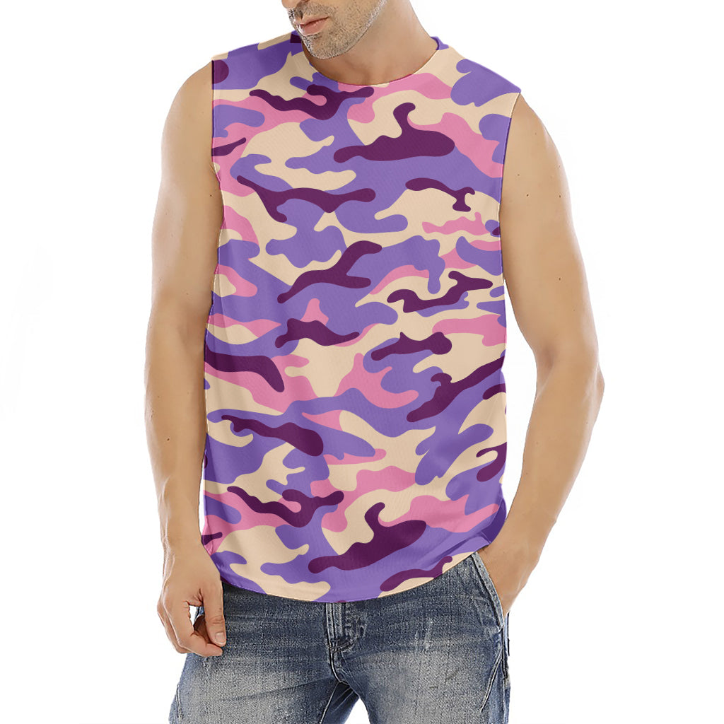 Pastel Purple Camouflage Print Men's Fitness Tank Top
