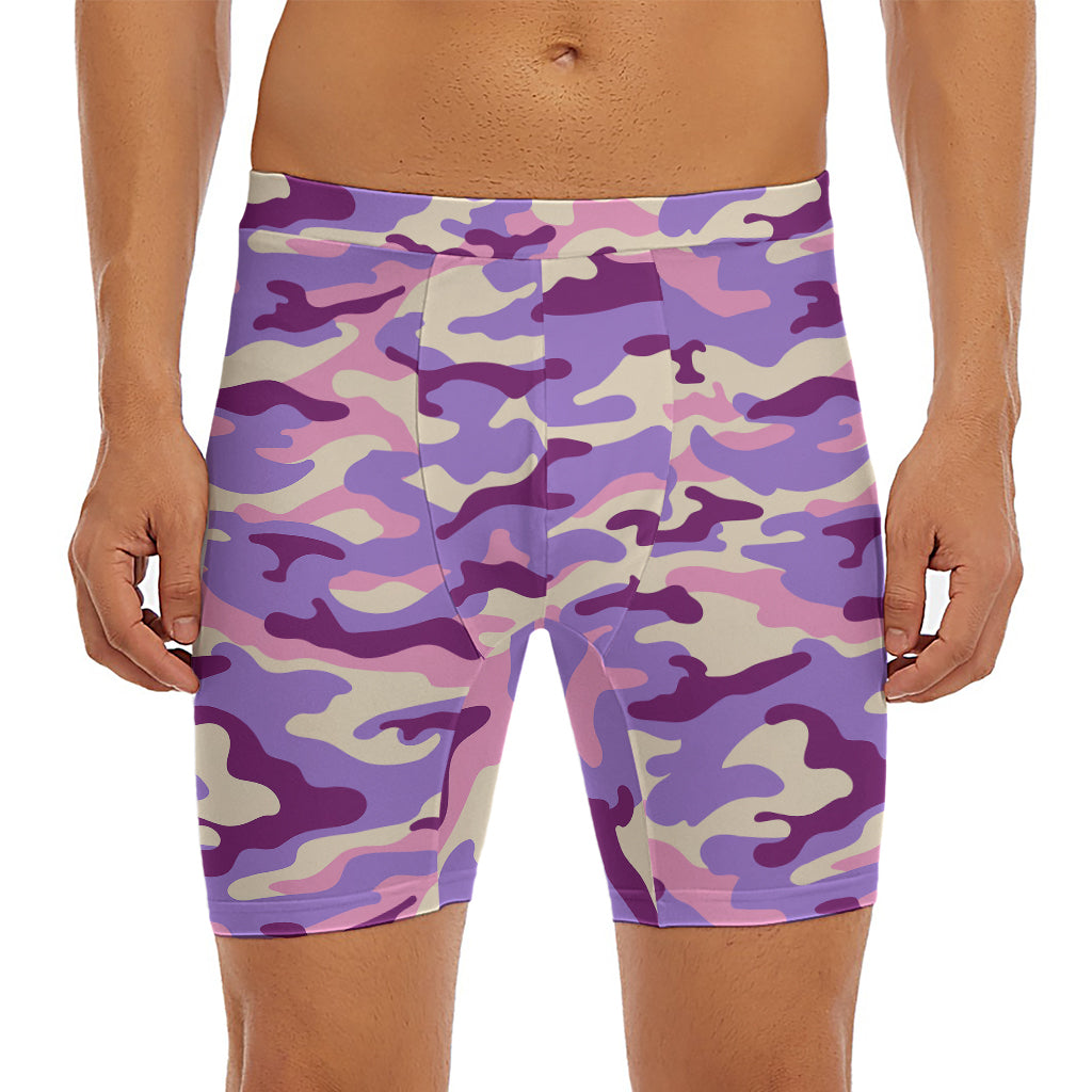 Pastel Purple Camouflage Print Men's Long Boxer Briefs