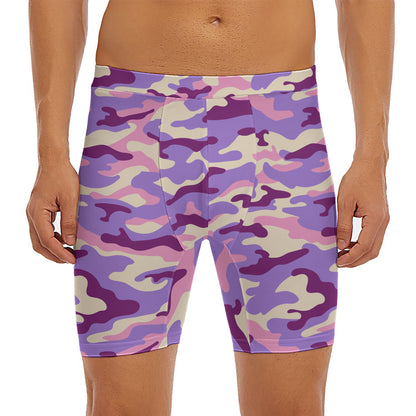 Pastel Purple Camouflage Print Men's Long Boxer Briefs