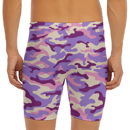 Pastel Purple Camouflage Print Men's Long Boxer Briefs
