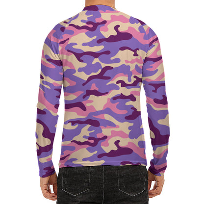 Pastel Purple Camouflage Print Men's Long Sleeve Rash Guard