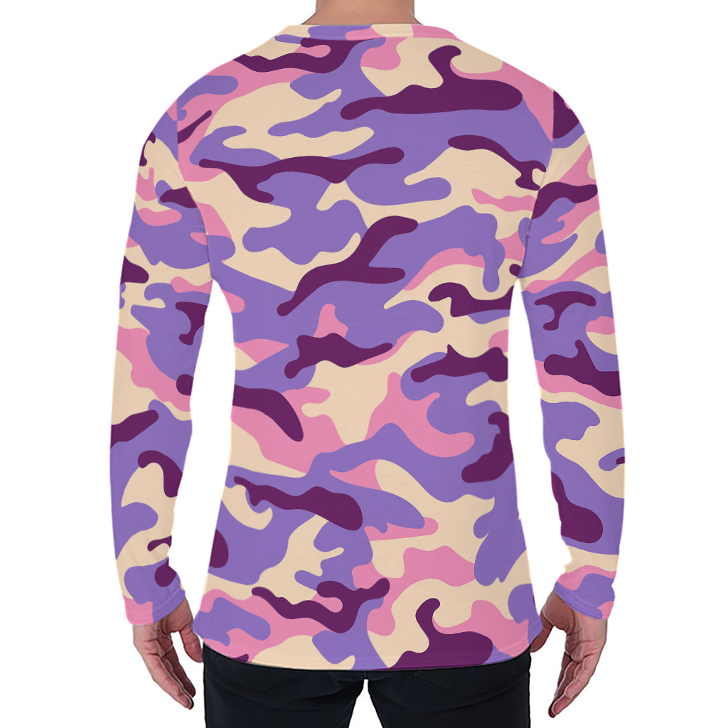 Pastel Purple Camouflage Print Men's Long Sleeve T-Shirt