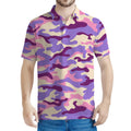 Pastel Purple Camouflage Print Men's Polo Shirt