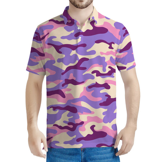 Pastel Purple Camouflage Print Men's Polo Shirt